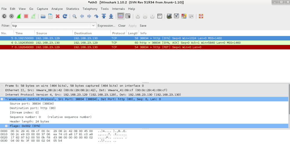 16 SYN scan open Wireshark.png